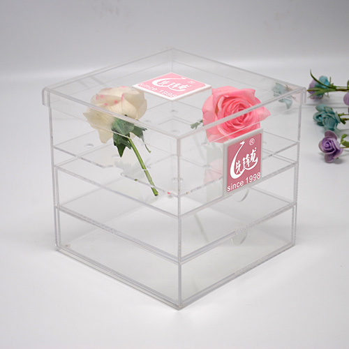 Luxury Square Clear Acrylic Flower Rose Boxes With Drawer