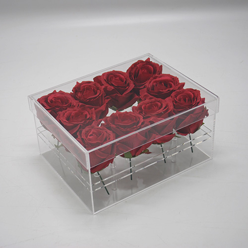 Acrylic 9 Rose Clear Crystal Luxury Flower Display Box