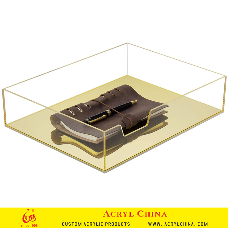 Office Stationery Storage Tray Acrylic Service Trays with Gold Base
