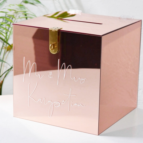 Rose Glod Mirror Personalised Acrylic Wishing Well Box Wedding Card Box