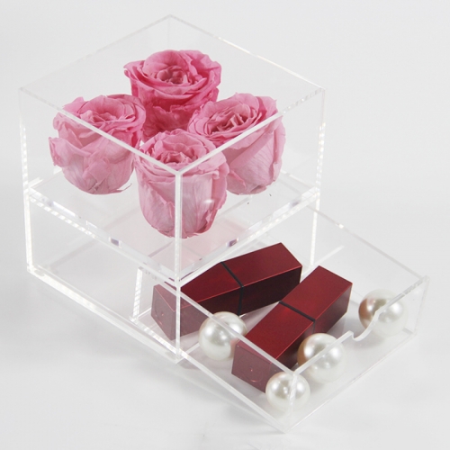 High Quality Preserved 4 Rose Flower Acrylic Gift Box